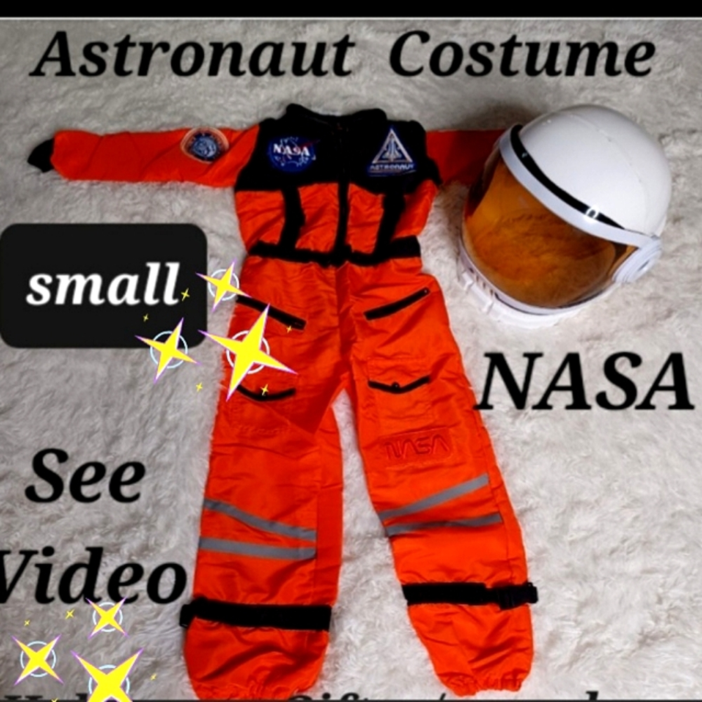 NASA Astronaut Halloween Costume orange suit & Helmet Small Age 5-7 Years